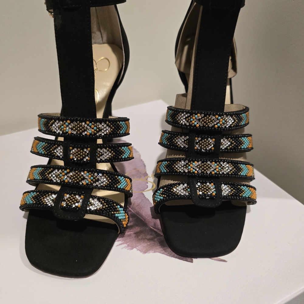Jessica Simpson Black and Multicolor Strappy Heels - Picture 6 of 8